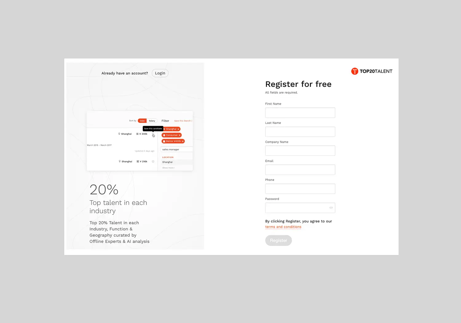 Project work image for Top20Talent : Register Motivated